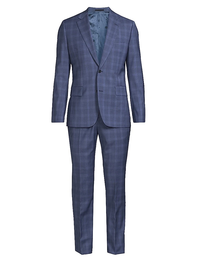 Brierley-Fit Plaid Wool Two-Button Suit