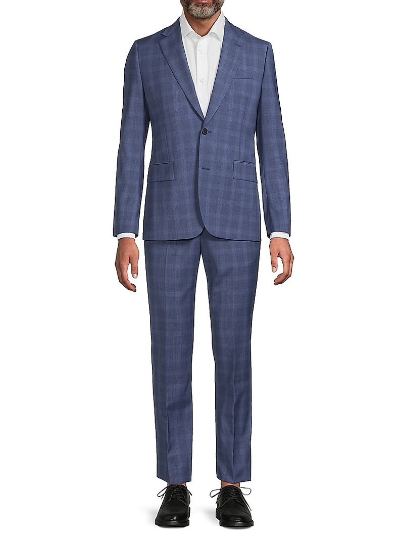 Brierley-Fit Plaid Wool Two-Button Suit