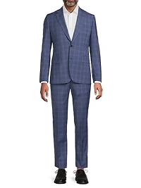 Brierley-Fit Plaid Wool Two-Button Suit