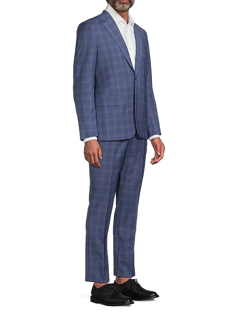 Brierley-Fit Plaid Wool Two-Button Suit