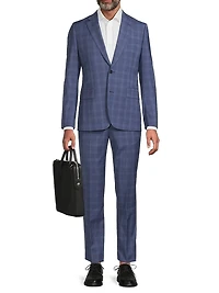 Brierley-Fit Plaid Wool Two-Button Suit