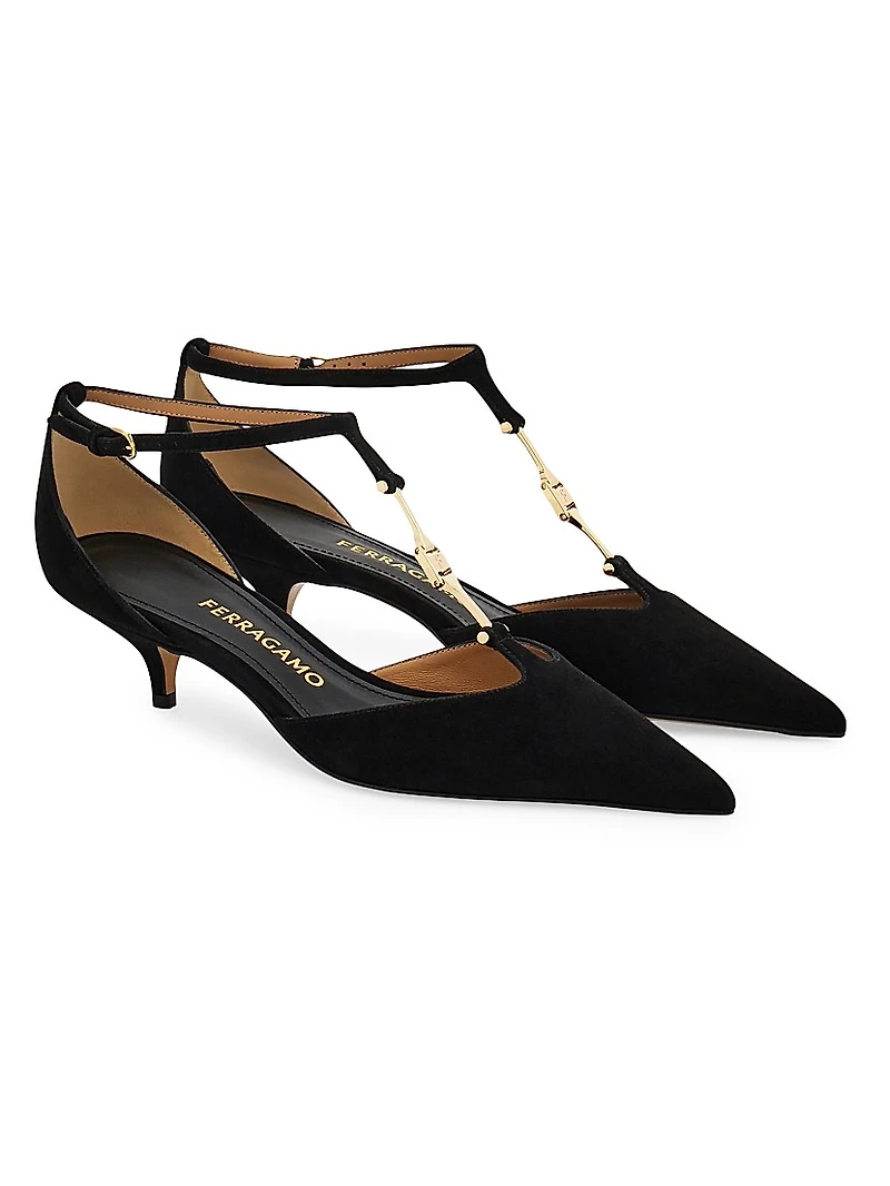 Traci 40MM Suede T-Strap Pumps
