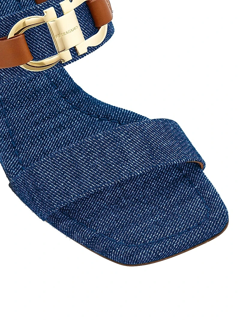 Lou Gancini 55MM Logo Denim Block-Heel Sandals