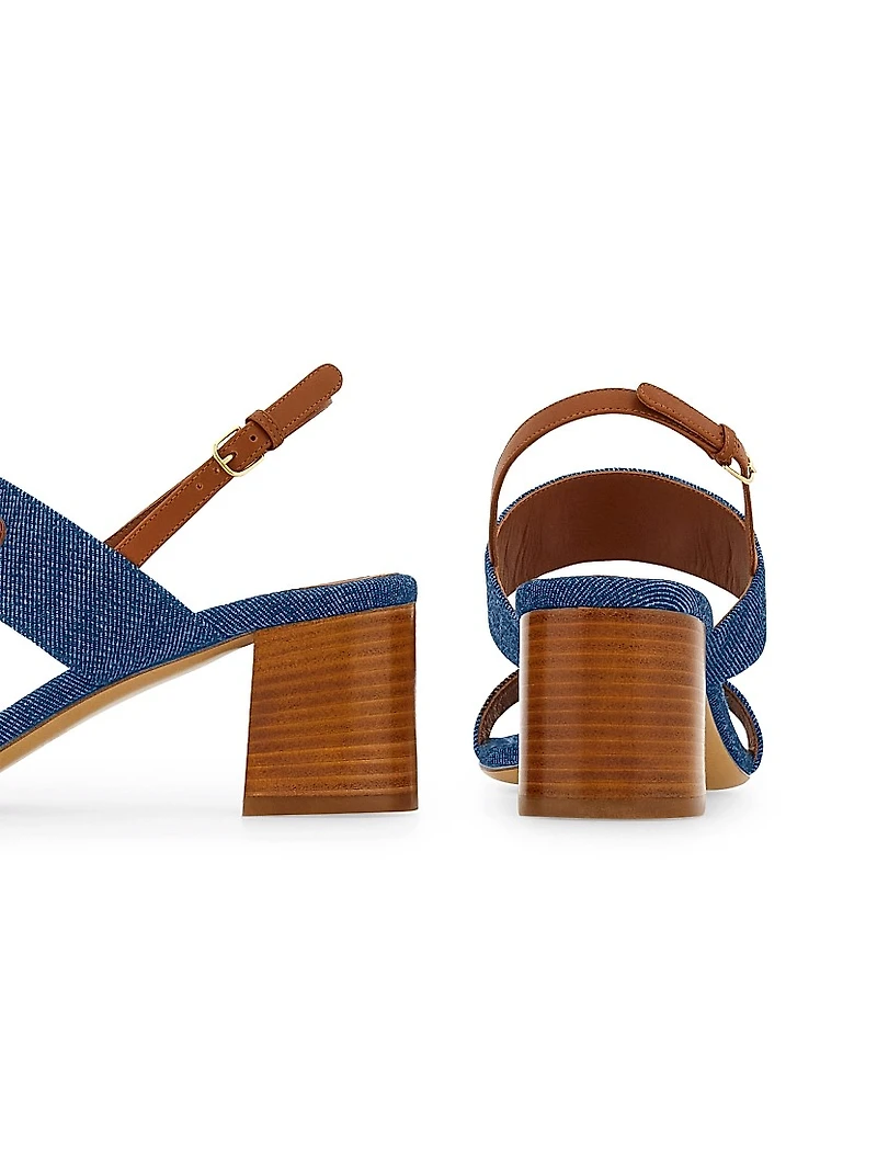 Lou Gancini 55MM Logo Denim Block-Heel Sandals