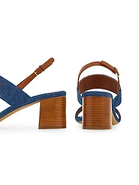 Lou Gancini 55MM Logo Denim Block-Heel Sandals