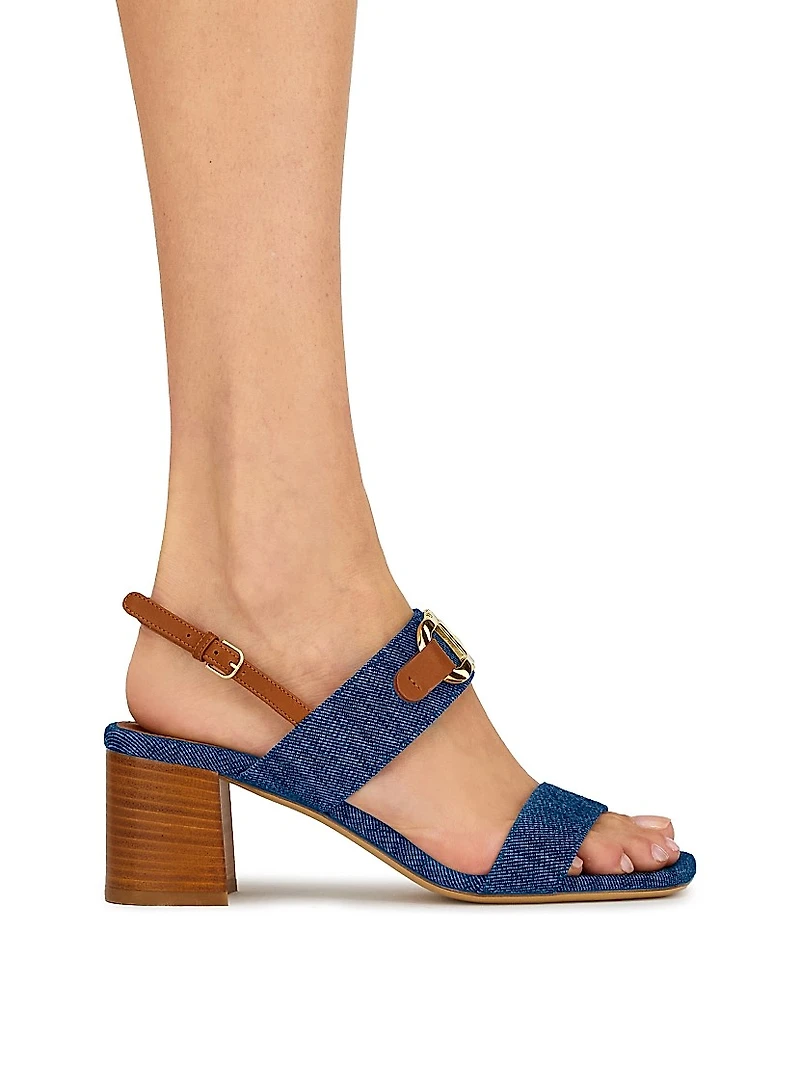 Lou Gancini 55MM Logo Denim Block-Heel Sandals