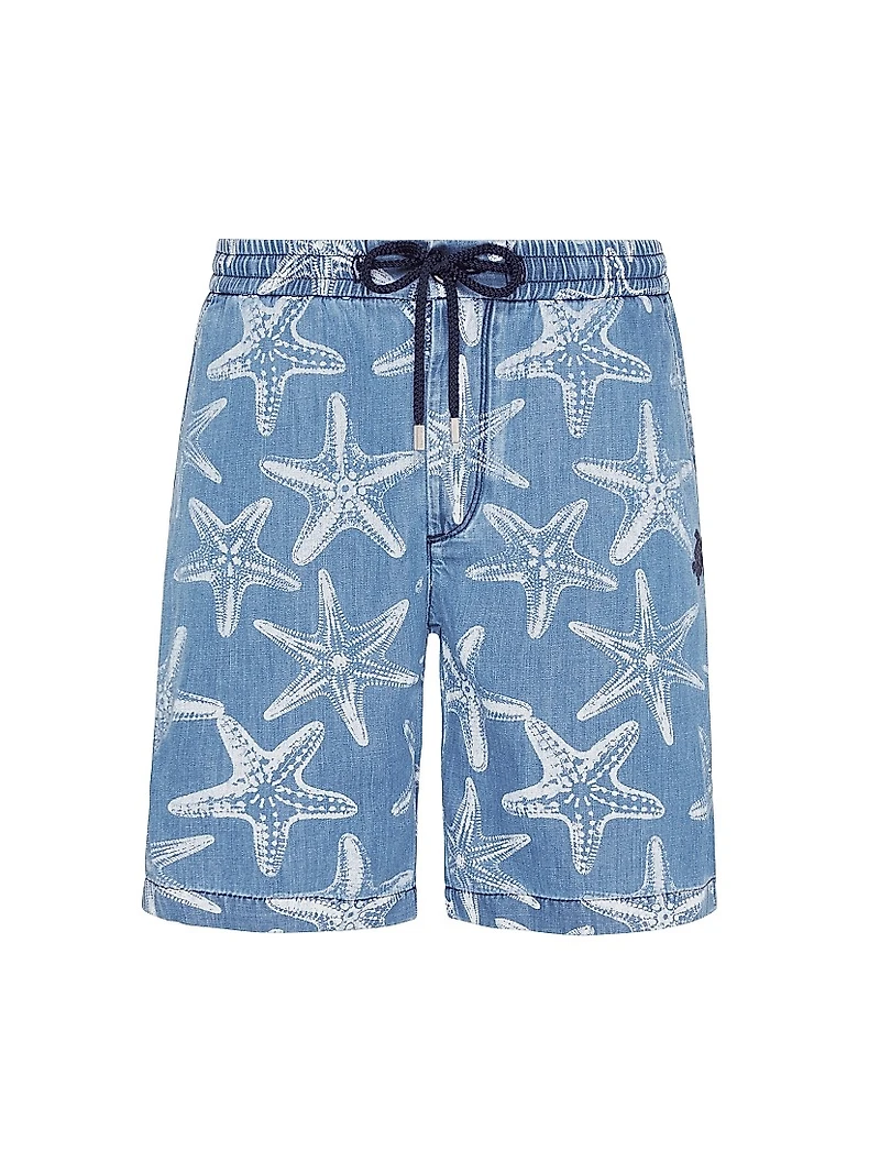 Starfish-Printed Denim Shorts