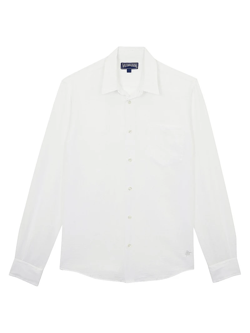Cotton-Linen Jacquard Button-Front Shirt