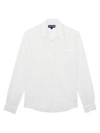 Cotton-Linen Jacquard Button-Front Shirt