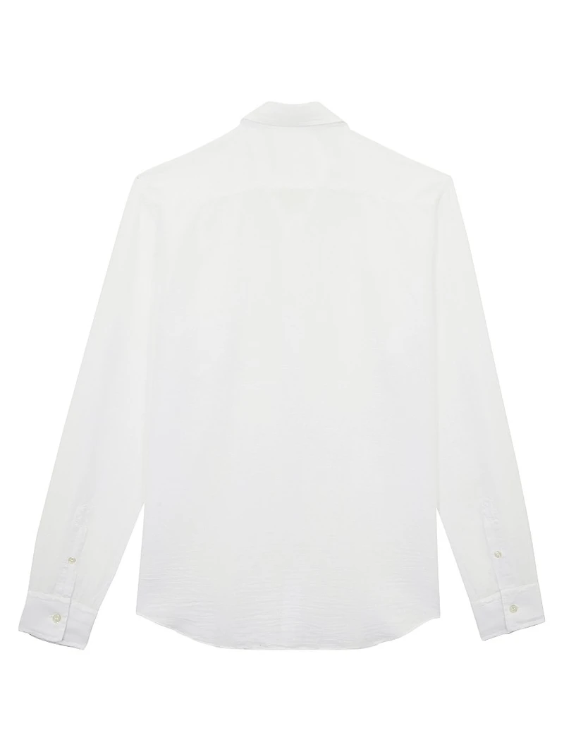 Cotton-Linen Jacquard Button-Front Shirt