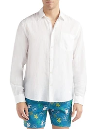 Cotton-Linen Jacquard Button-Front Shirt