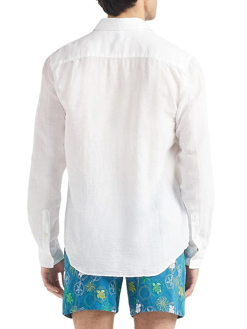 Cotton-Linen Jacquard Button-Front Shirt