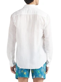 Cotton-Linen Jacquard Button-Front Shirt