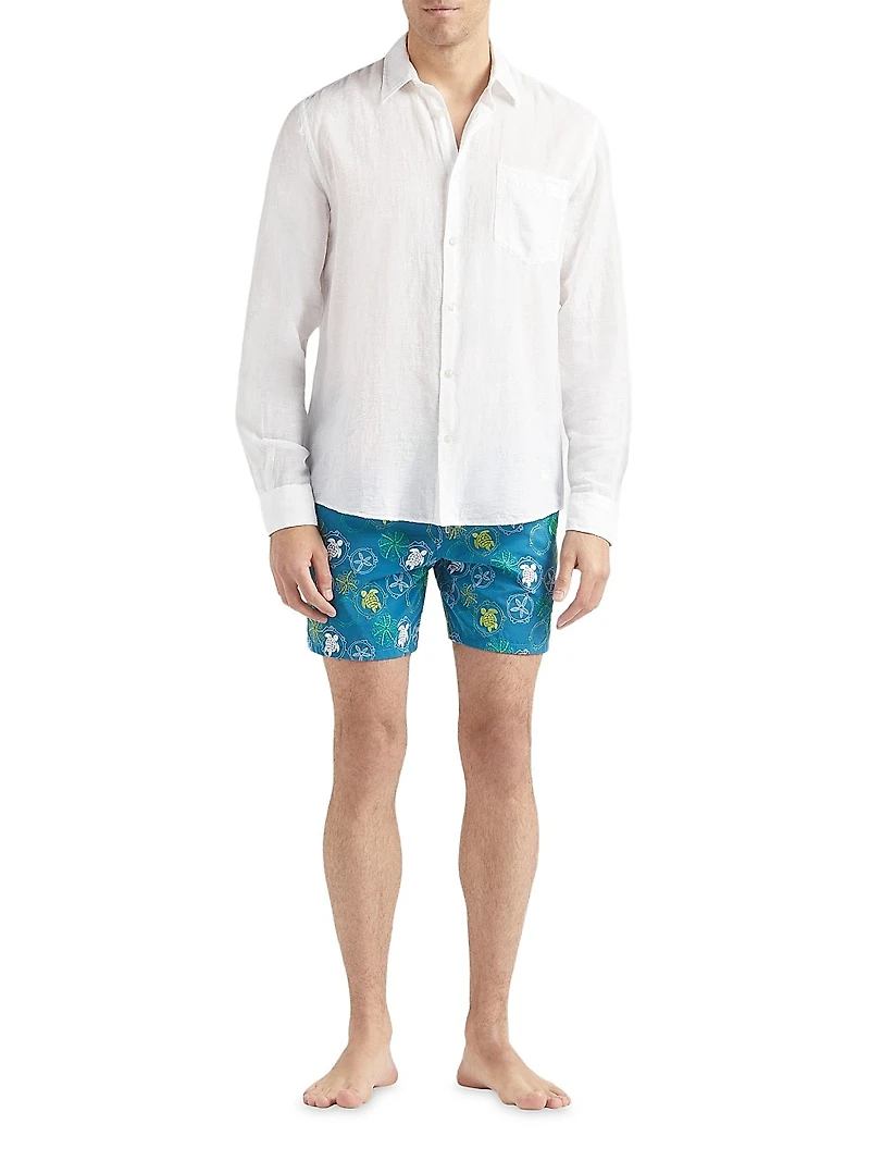 Cotton-Linen Jacquard Button-Front Shirt