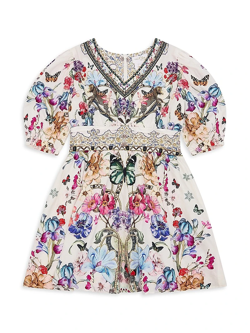 Little Girl's & Floral Puff-Sleeve Dress