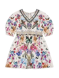 Little Girl's & Floral Puff-Sleeve Dress