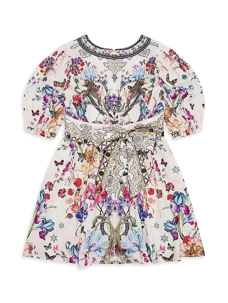 Little Girl's & Floral Puff-Sleeve Dress
