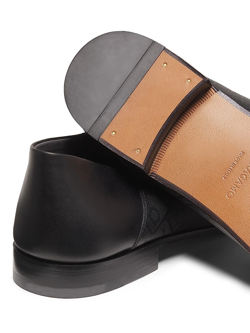 Biarritz Gancini Patterned Leather Loafers