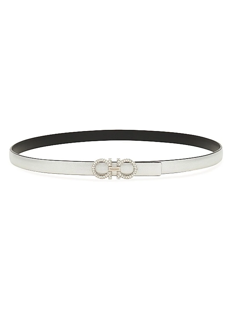 Donna Embellished Double Gancino Leather Reversible Belt