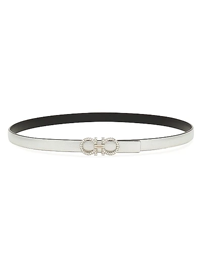 Donna Embellished Double Gancino Leather Reversible Belt
