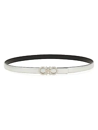 Donna Embellished Double Gancino Leather Reversible Belt