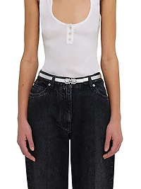 Donna Embellished Double Gancino Leather Reversible Belt