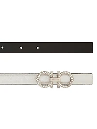 Donna Embellished Double Gancino Leather Reversible Belt