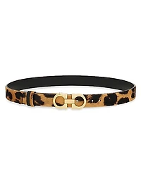 Donna Double Gancini Leopard Calf Hair Belt
