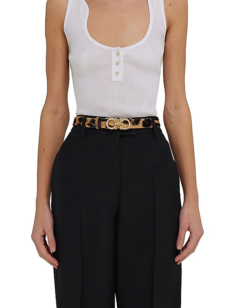 Donna Double Gancini Leopard Calf Hair Belt