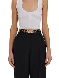 Donna Double Gancini Leopard Calf Hair Belt