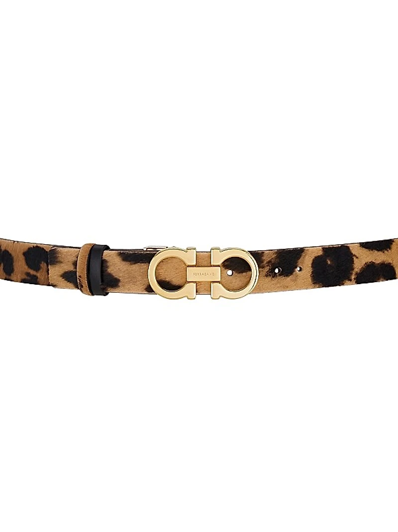 Donna Double Gancini Leopard Calf Hair Belt