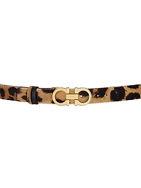 Donna Double Gancini Leopard Calf Hair Belt