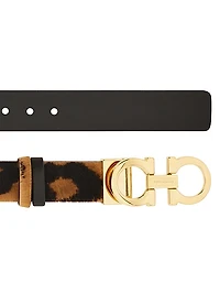 Donna Double Gancini Leopard Calf Hair Belt