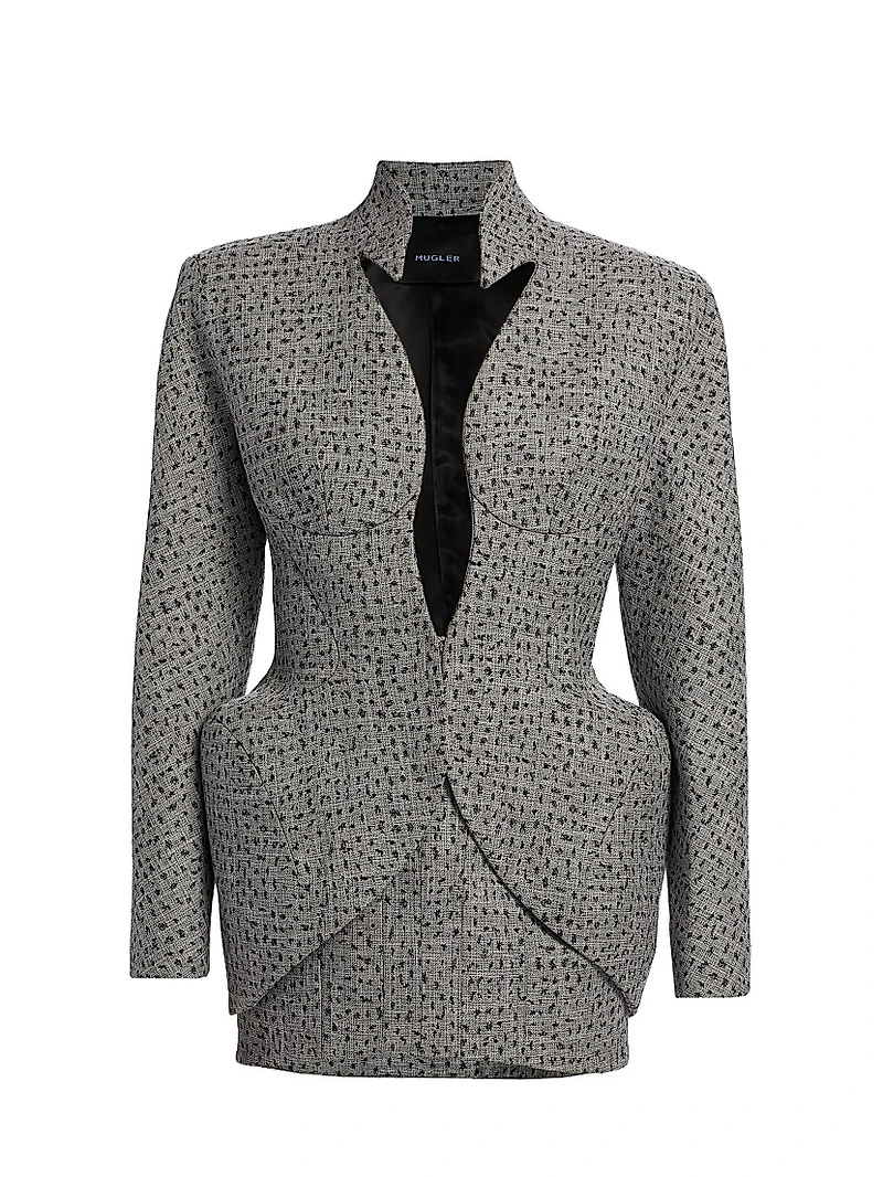 Plunge-Neck Hip-Pad Structured Blazer