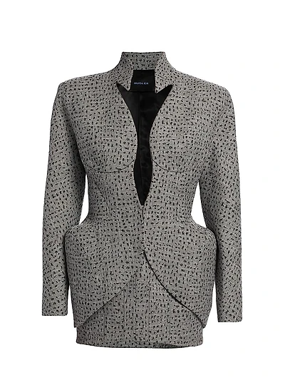 Plunge-Neck Hip-Pad Structured Blazer