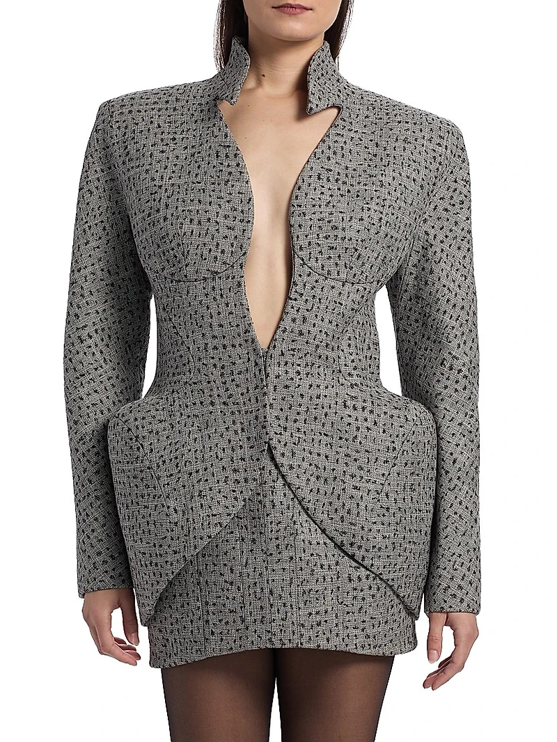 Plunge-Neck Hip-Pad Structured Blazer