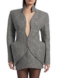 Plunge-Neck Hip-Pad Structured Blazer
