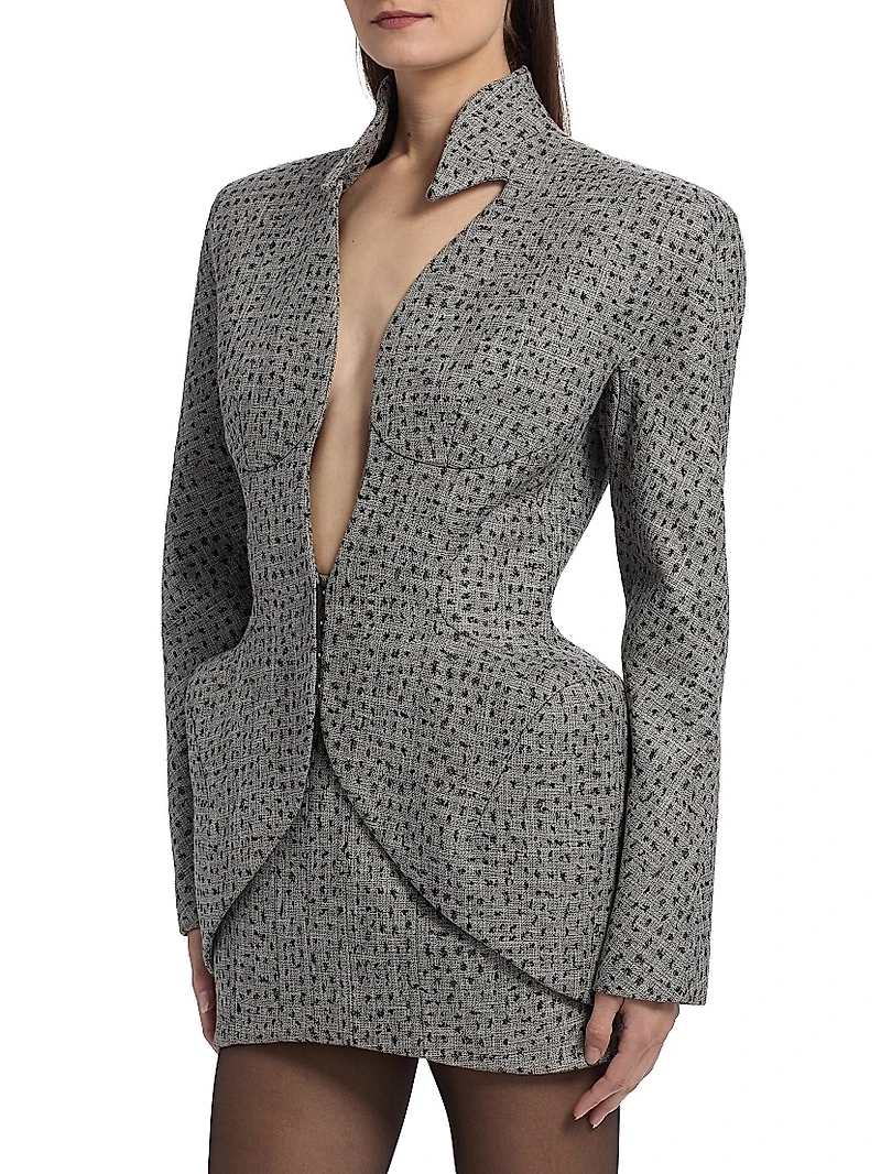 Plunge-Neck Hip-Pad Structured Blazer