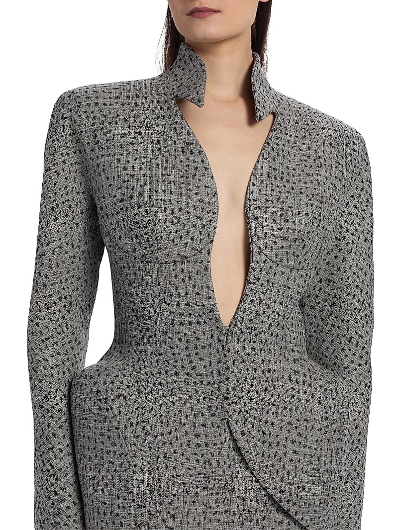 Plunge-Neck Hip-Pad Structured Blazer