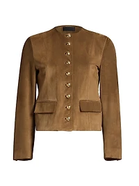 Nanon Suede Collarless Button-Front Jacket