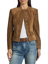 Nanon Suede Collarless Button-Front Jacket