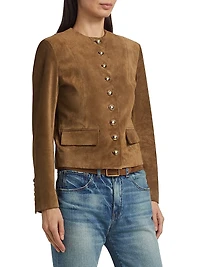 Nanon Suede Collarless Button-Front Jacket