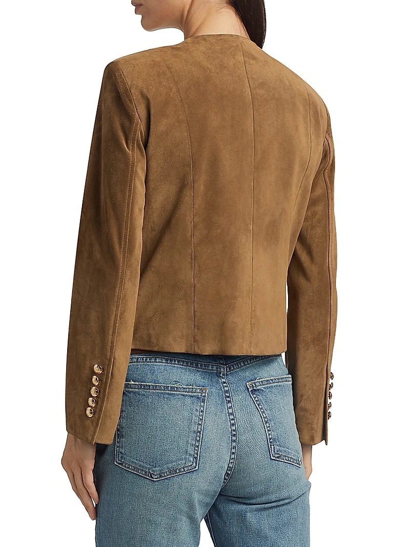 Nanon Suede Collarless Button-Front Jacket
