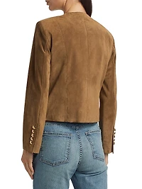 Nanon Suede Collarless Button-Front Jacket