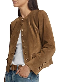 Nanon Suede Collarless Button-Front Jacket
