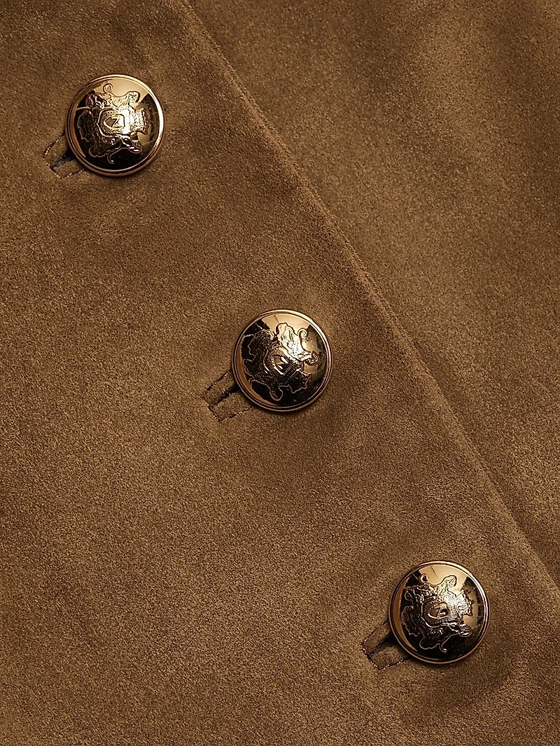 Nanon Suede Collarless Button-Front Jacket