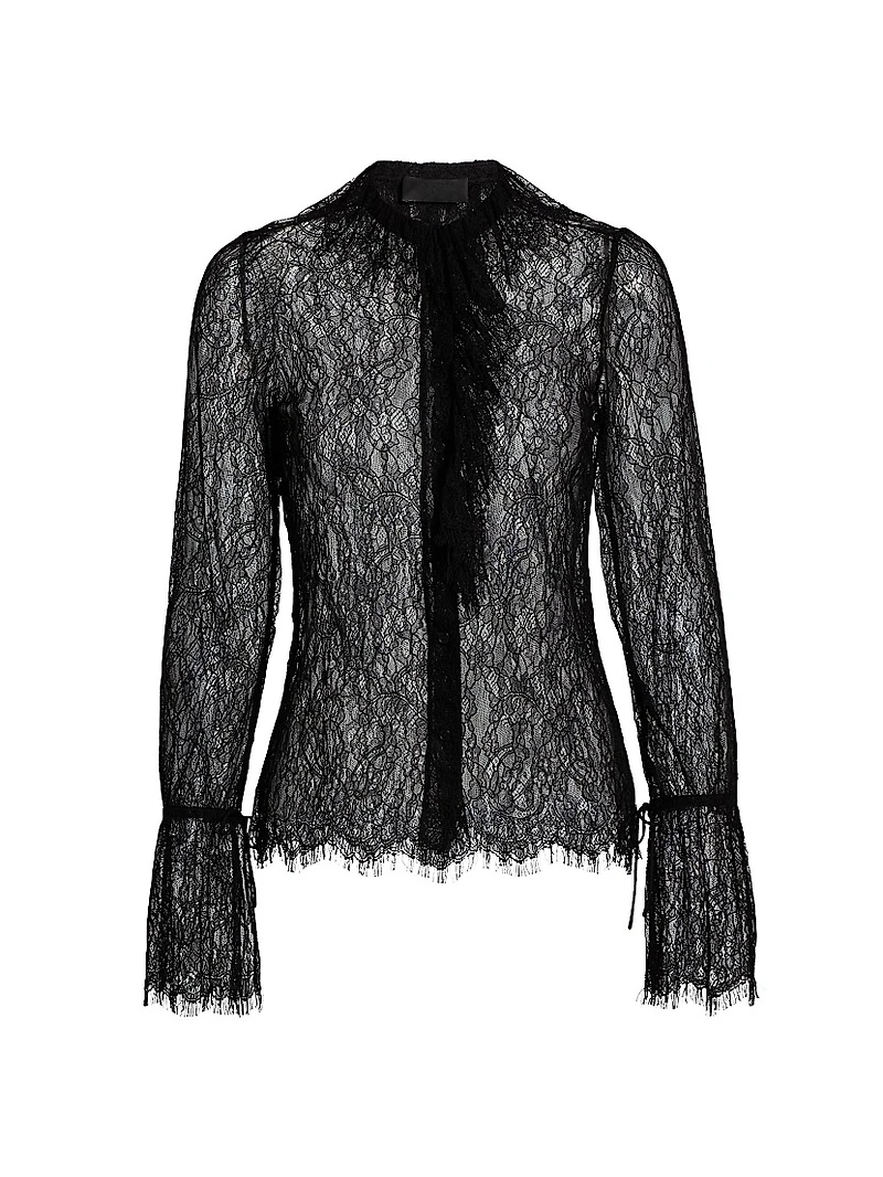 Cecily Scalloped Lace Button-Front Shirt