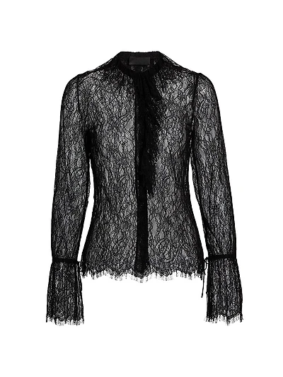 Cecily Scalloped Lace Button-Front Shirt