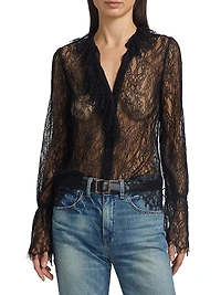 Cecily Scalloped Lace Button-Front Shirt