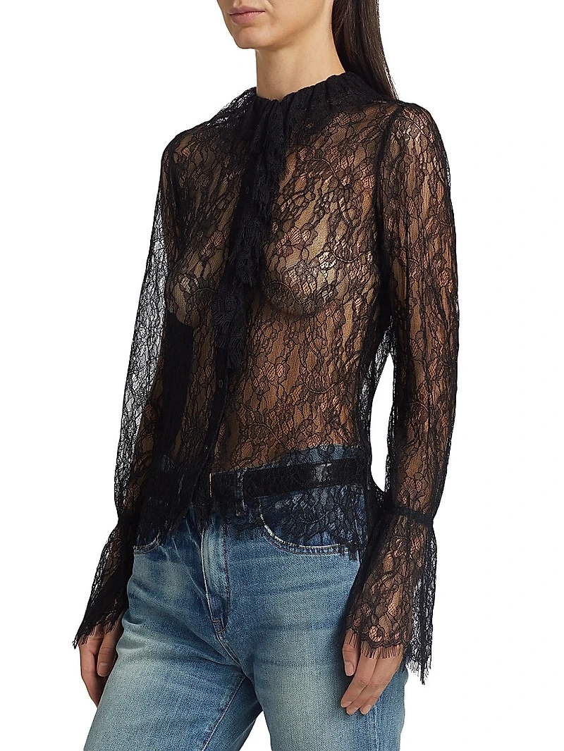 Cecily Scalloped Lace Button-Front Shirt